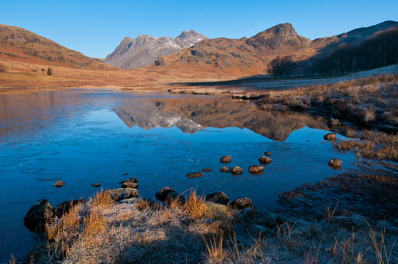 Blea Tarn and the Langdale Pikes, winter